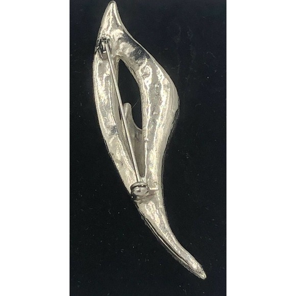 Marcasite Calla Lily Leaf Brooch Pin Silver Tone EUC - Picture 2 of 7
